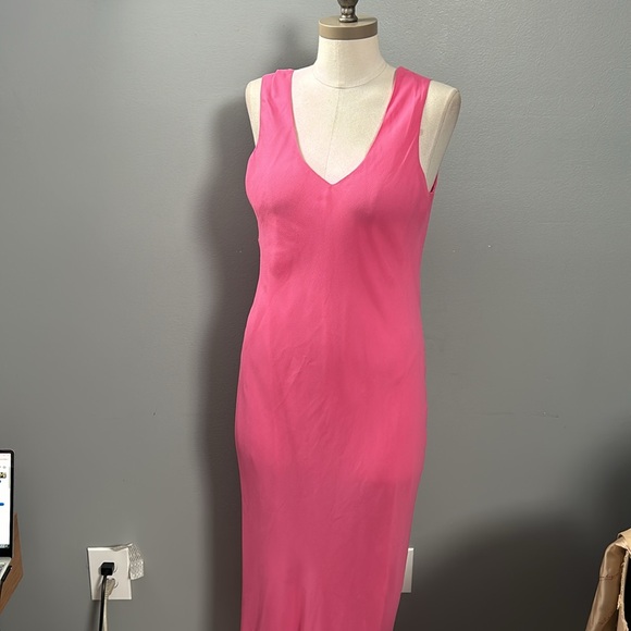 Marian Clayden Pink Chiffon with Silk Lining Maxi body wrapping tank top dress L - Picture 3 of 16